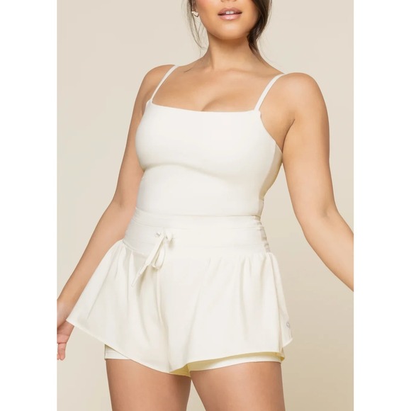 POPFLEX Pants - Popflex On the Runsie Coconut Cream Ruffle Athletic Stretch Romper Plus Size 1X
